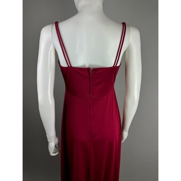 Vtg 70s Maroon Marabou Trim Hooded Robe w/ Maxi Disco Dress Set Size S/M - Picture 8 of 8